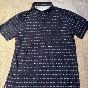 Matte Grey Men's Red White and Blue USA Drip Patterned Polo Golf Shirt Size L